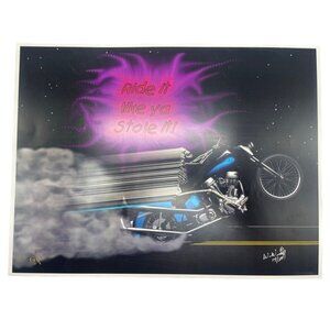 LE GM Harley Davidson motorcycle print artwork signed Wright 14/50 16x12" READ